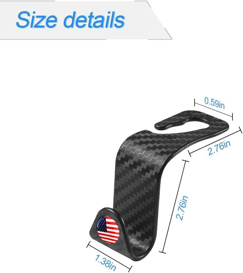 Hanemia 4PCS Car Seat Headrest Hooks, Auto Back Seat Hanger Holder, Durable Stylish Vehicle Organizer Universal Car Interior Accessories, Storage Hooks for Purses, Bags, Clothes, Coats (Carbon Fiber/Red Flag) - Image 2